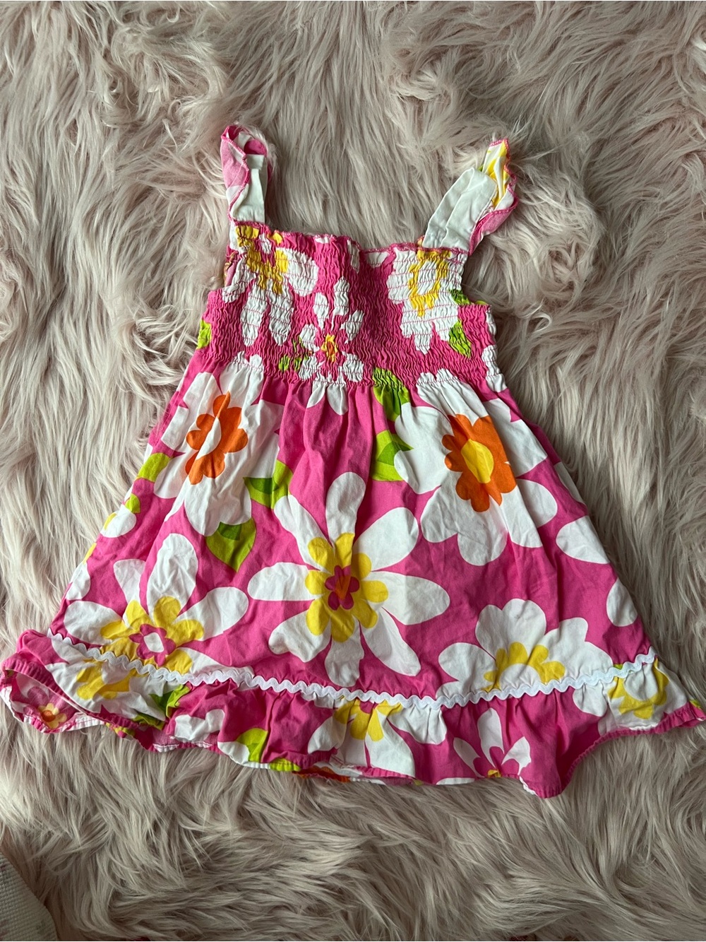 100% Cotton Faded Glory Pink Floral Smocked Sundress 24M